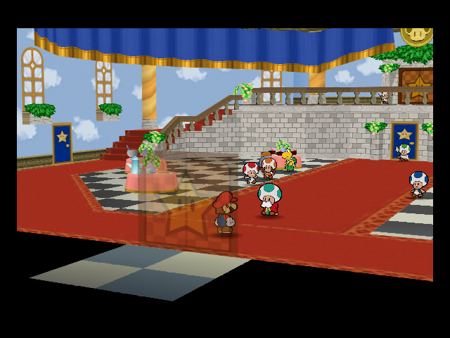Mario still stands in the same spot inside the castle after a second upper-left hold.