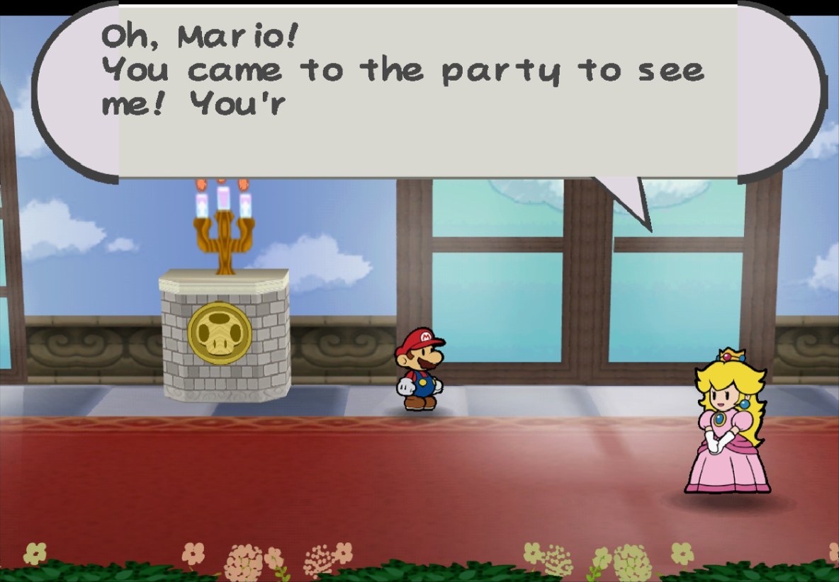 Mario and Peach inside the castle, rendered with the HD texture pack